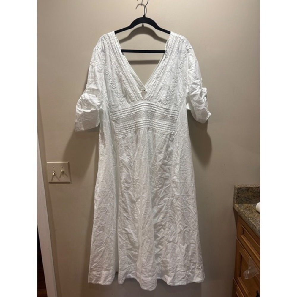 NWT FREE PEOPLE L DAYBREAK LACE EMBROIDERED EYELET MIDI DRESS WHITE COTTAGECORE - Picture 2 of 13